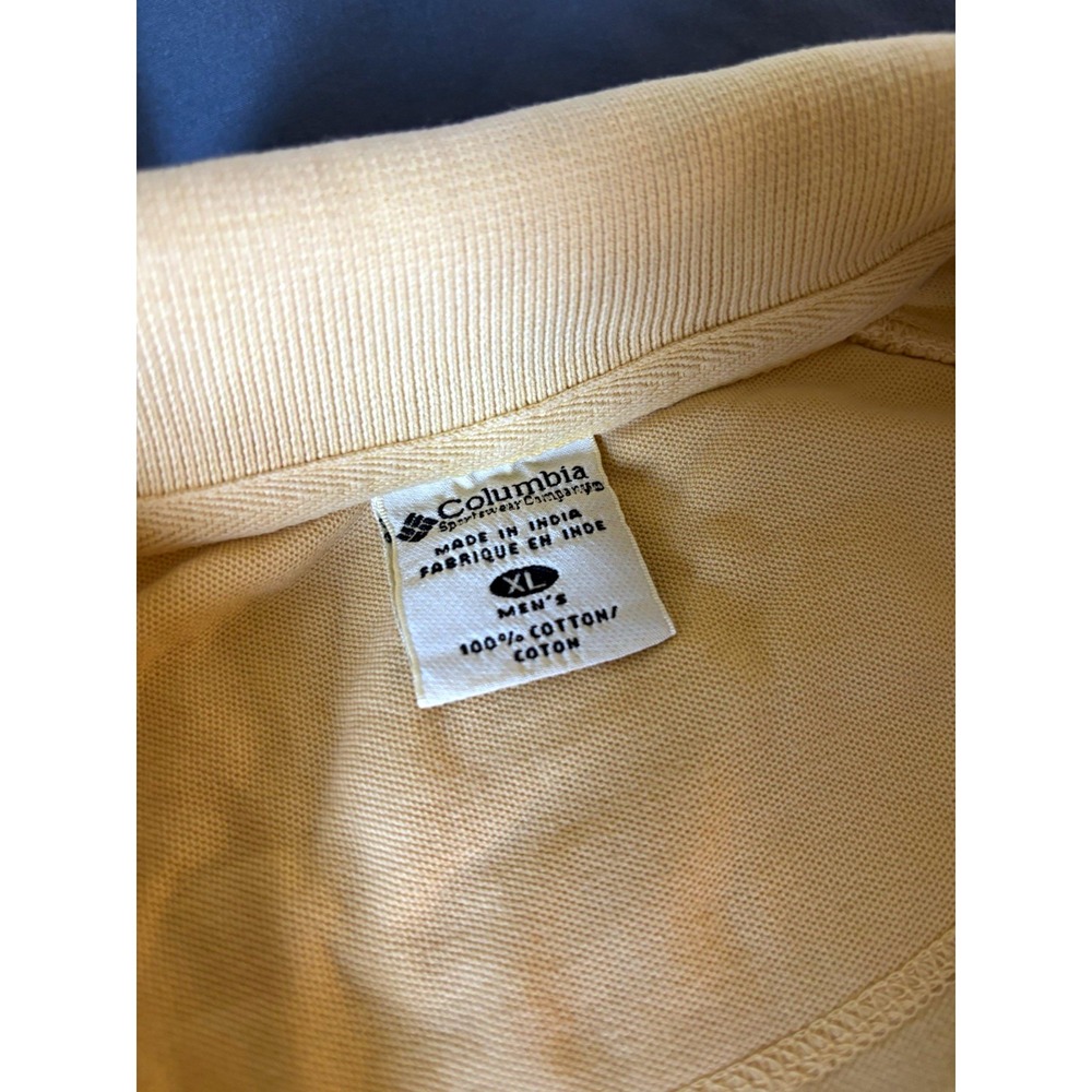 Columbia Mens XL yellow Solid Short Sleeve Knit Cotton Collared Polo Shirt
